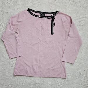 Vintage NY Collection Light Pink Black Ribbon Detail 3/4 Sleeve Sweater Small